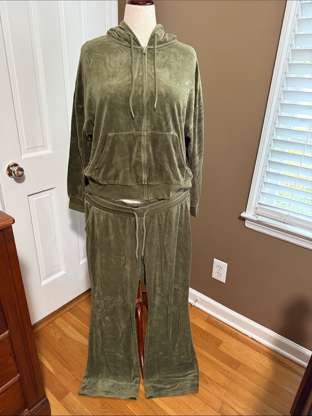 GAP Olive Green Velour Track Pants & Hoodie Set